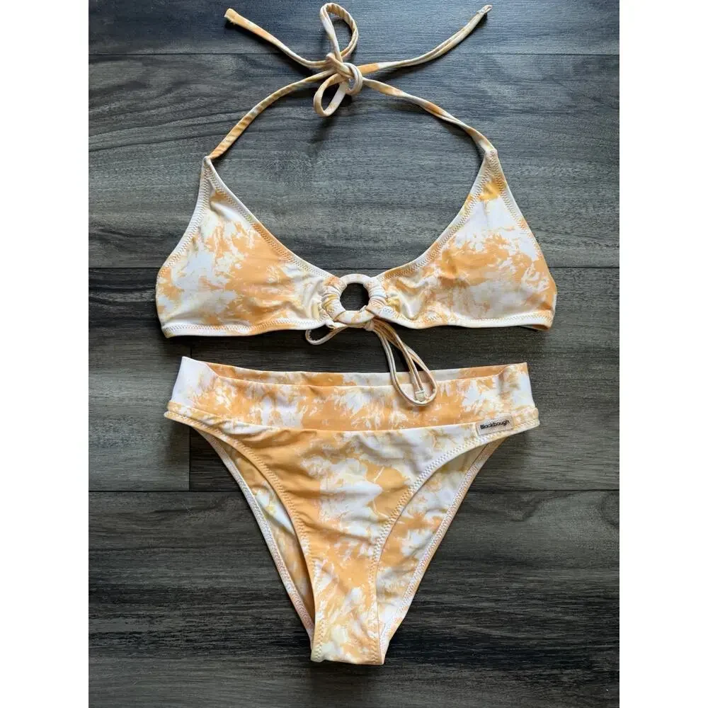 Blackbough Women’s S/M 2-Piece Tie Dye Halter Tie Bikini Set Orange